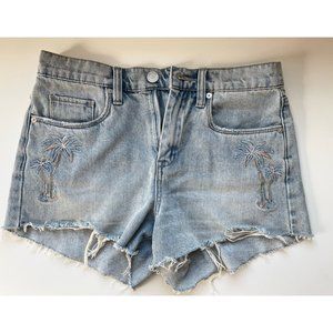 BLANKNYC Palm Embroidered High Waist Denim Shorts - Life's A Beach - Size 26